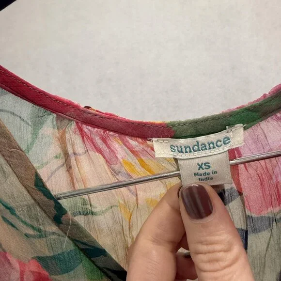 Sundance Dress Womens XS Multicolor Floral Maxi Sheer Button Front Tie Waist - Picture 5 of 8